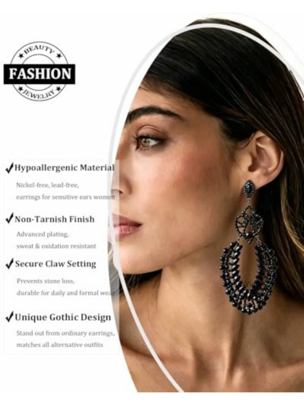 Large Black Rhinestone Chandelier Drop Earrings for Women Statement Jewelry Prom